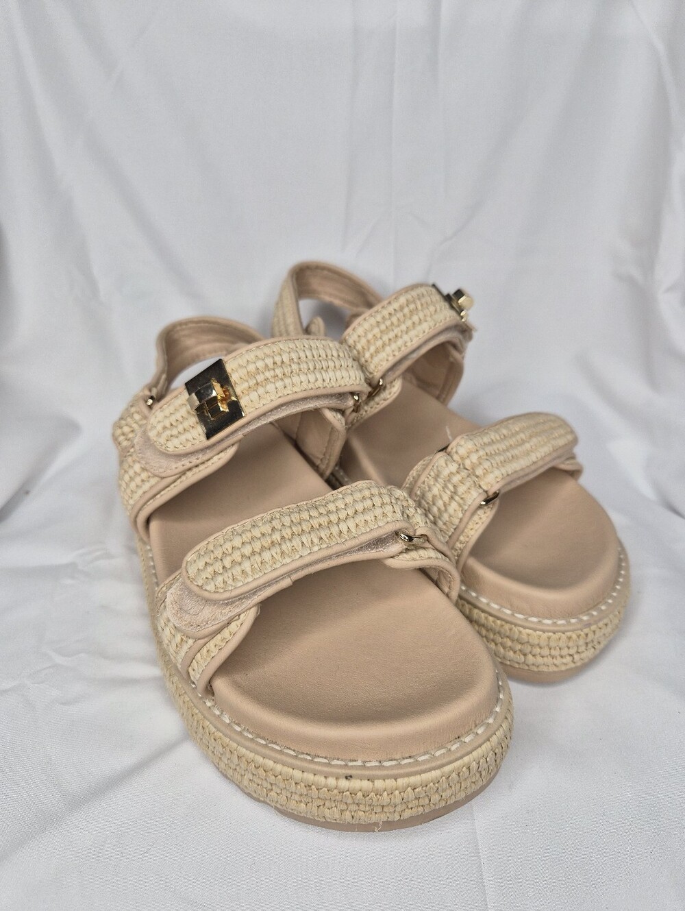 Steve Madden Bigmona Raffia Platform Sandals Tan Beige Size 9.5M